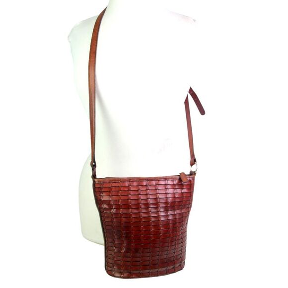 Fossil BRAIDED BROWN GENUINE LEATHER ZIP TOP X-BODY PURSE SHOULDER BAG HANDBAG - Picture 5 of 16